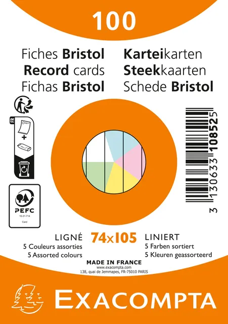 Exacompta Flashcard Exacompta 74x105mm lijn 5 kleuren 100 vel