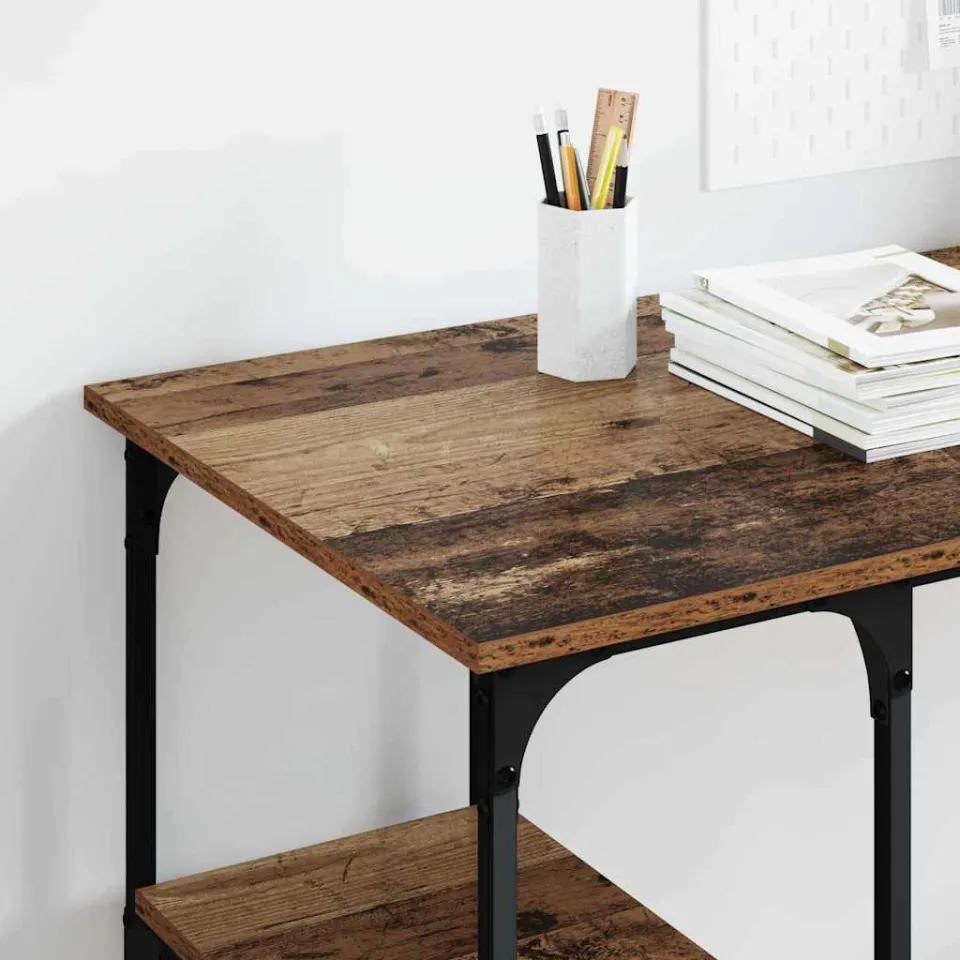 vidaXL Bureau met plank Oud Hout 140 x 50 x 75 cm Bewerkt hout bruin, foto 4