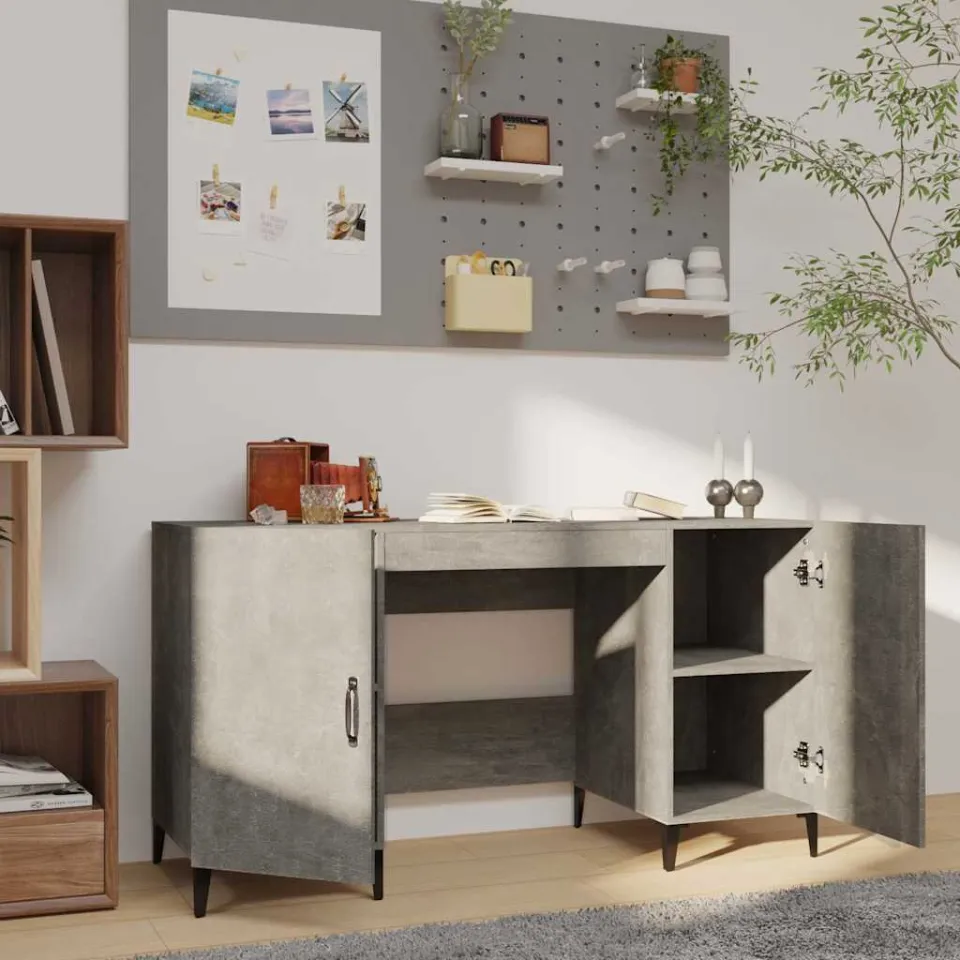 vidaXL Bureau 140x50x75 cm bewerkt hout betongrijs grijs, foto 3