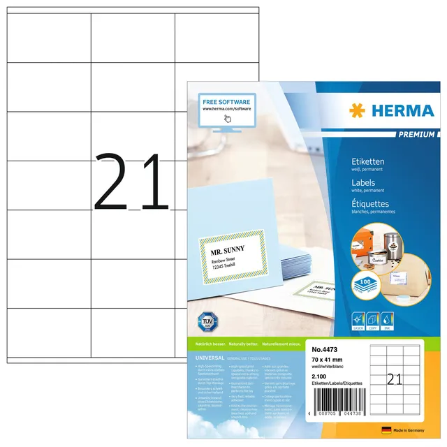 Herma Etiket HERMA 4473 70x41mm premium wit 2100 stuks