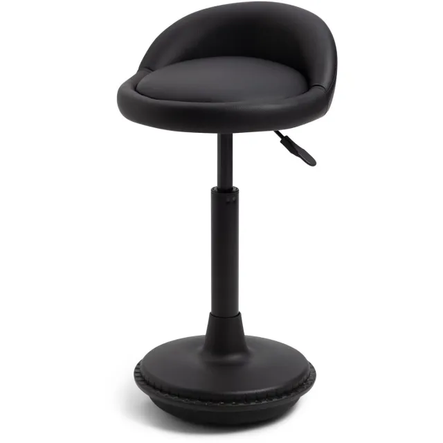 Wobblez Settle Wiebelkruk met rugsteun - in hoogte verstelbare bureaukruk van 40-60 cm - Zwarte zitting Zwart frame Zwarte kunstleren zitting met rugsteun