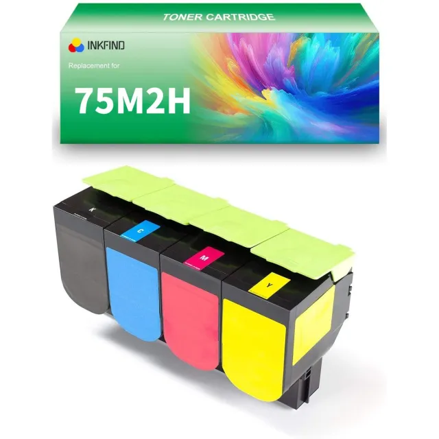 INKFIND 75M2H Zwart/Cyaan/Magenta/Geel tonercartridge compatibel met Lexmark 75M2HK0 75M2HC0 75M2HM0 75M2HY0 geschikt voor Lexmark CS531dw/CX532adwe - 4-pack BK/C/M/Y Zwart x 1, Cyaan x 1, Magenta x 1, Geel x 1