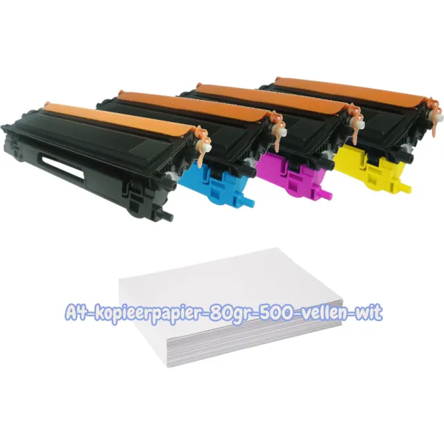 KATRIZ Huismerk Toner – TN135 Zwart, Cyaan, Magenta, Geel+Kopieerpapier A4 80gr 500 vellen– Geschikt voor Brother DCP9040CN/DCP9042CN/ DCP9045CN HL4040CDNLT/ HL4050CDN /HL4070CDW/ MFC9440CDW /MFC9445CDN/ MFC9450CDN /MFC9450CLT/ MFC9450CN /MFC9840CDW