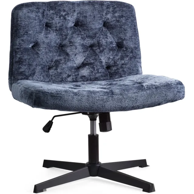 Imperatoris Bureaustoel zonder Armleuningen – Draaistoel met Wielen – Linnen Bureaustoel met Lendensteun – Make-up Stoel / Fauteuil voor Slaap- en Studeerkamer blauw