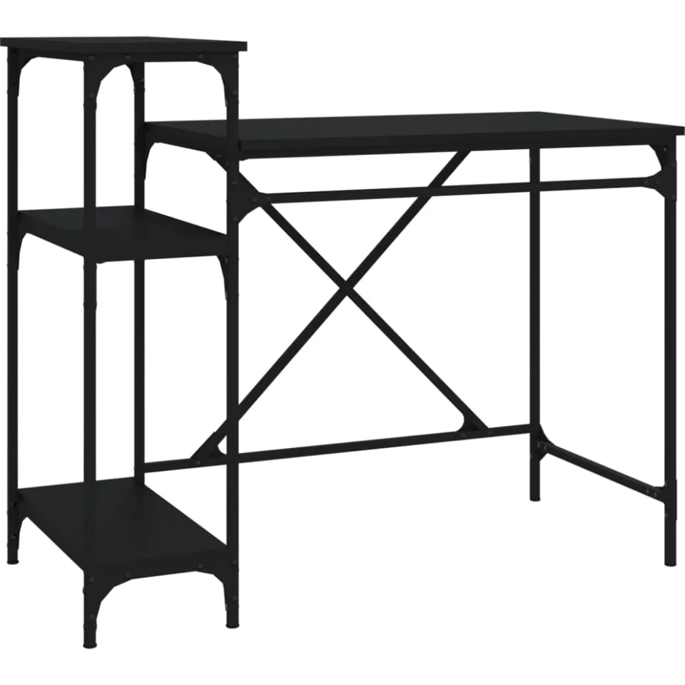 vidaXL Bureau met schappen 105x50x90 cm bewerkt hout en ijzer zwart