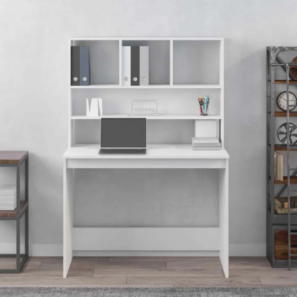 vidaXL Bureau met schappen 102x45x148 cm bewerkt hout wit, foto 3