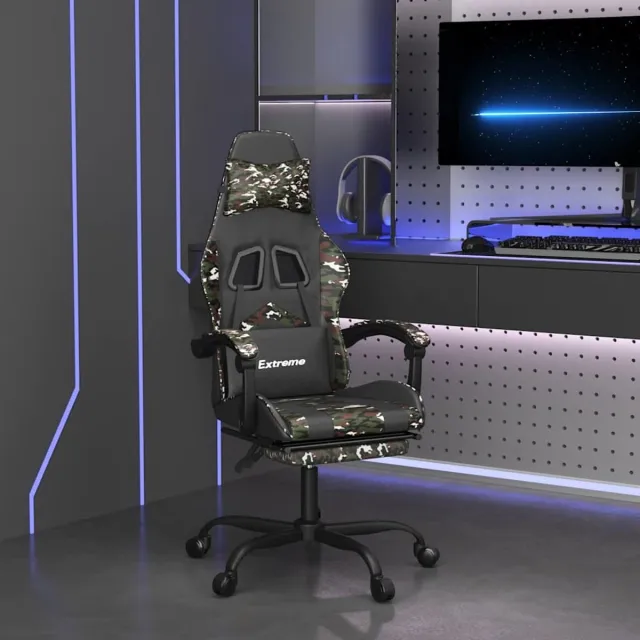 vidaXL Gamestoel - met - voetensteun - kunstleer - zwart - en - camouflage zwart en camouflage