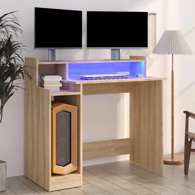 vidaXL Bureau met LED-verlichting 97x45x90 cm hout sonoma eikenkleurig, foto 2