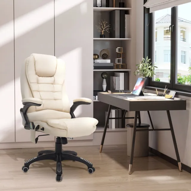 MODENUIT Bureaustoel - Massagestoel - 6 Massagepunten Met Warmtefunctie - Voor Kantoor en Thuiswerk - Kunstleer - Beige
