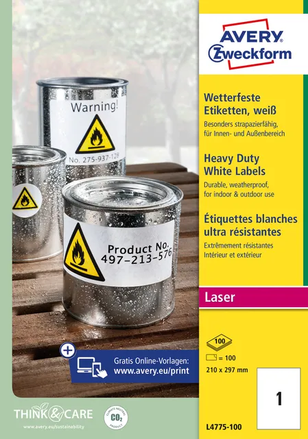 Avery Zweckform Etiket Avery L4775-100 210x297mm 100 stuks