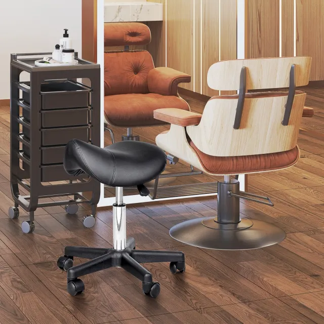 MODENUIT Bureaukruk 38 cm - Hoogteverstelbaar En Draaibaar Met Wielen - Salon En Bureau - Kunstleer Zwart Black