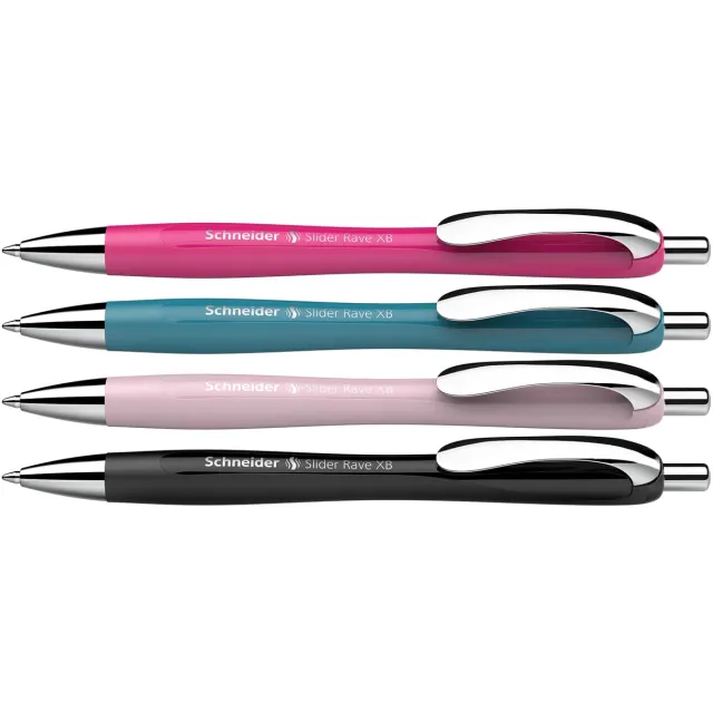 Schneider balpen Slider Rave, extra breed, blauwe inkt, geassorteerde kleuren, doos van 3 +1 gratis