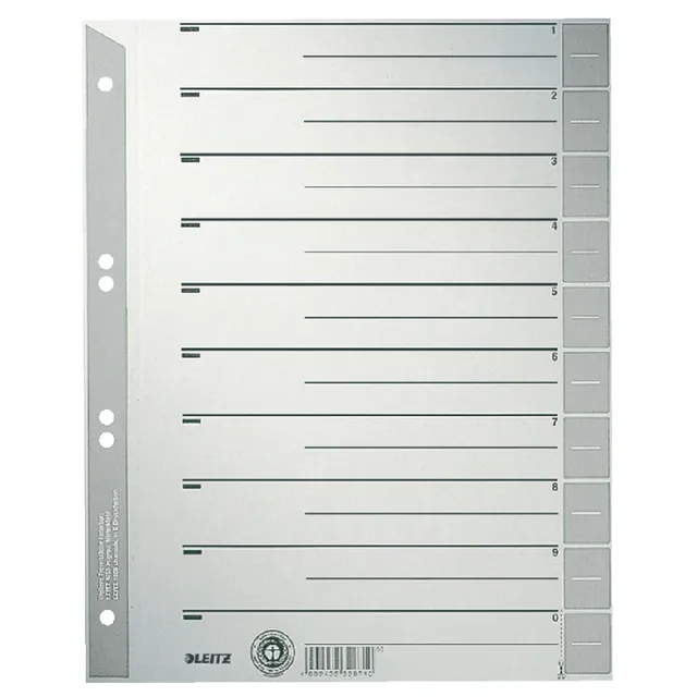 Leitz Scheidingsbladen Leitz A4 karton 230gr 6-gaats grijs 100 stuks