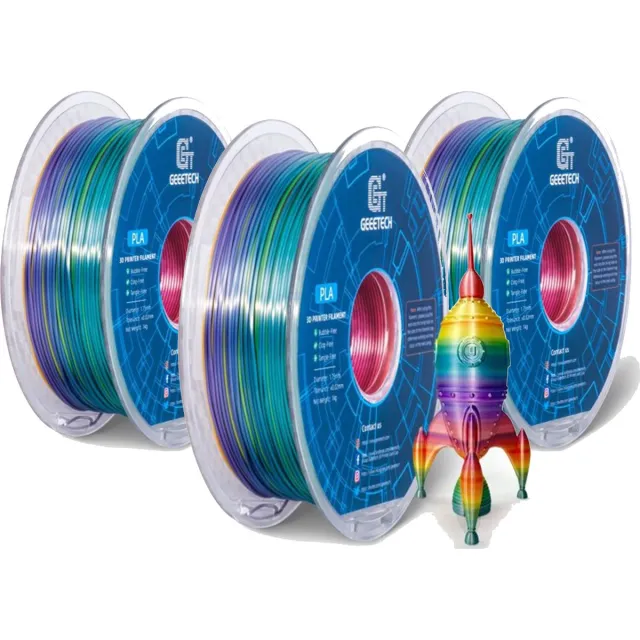 Geeetech 3KG+ Bundel Geeetech PLA+ Silk Rainbow Filament – 1.75mm – Multicolor Zijdeglans – 3D Printer Filament – Hoge Kwaliteit & Sterk