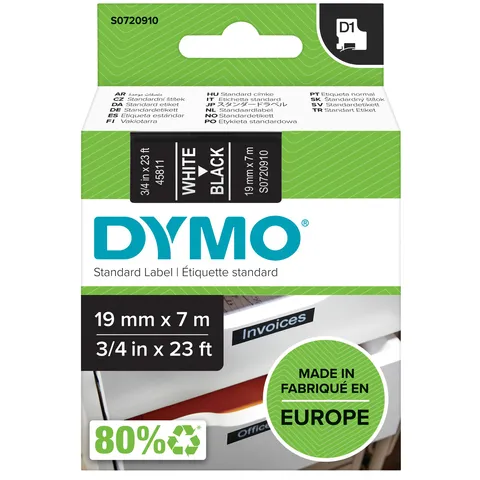 Dymo Labeltape Dymo LabelManager D1 polyester 19mm wit op zwart