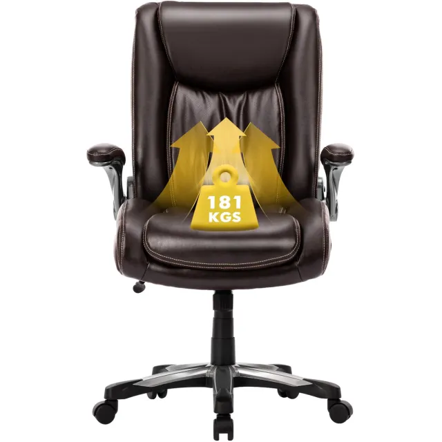 COLAMY Bureaustoel 400 lbs - Directiebureaustoel - Hoge rugleuning - Opklapbare armleuningen - Bruin