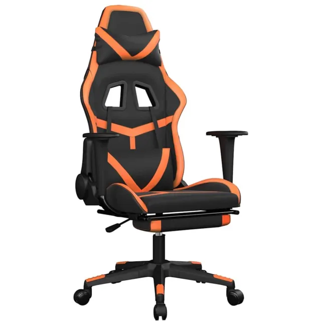 vidaXL Massage - gamestoel - met - voetensteun - kunstleer - zwart - en - oranje zwart en oranje