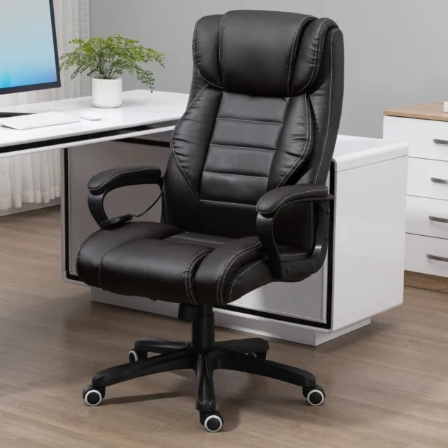 MODENUIT Bureaustoel 64 x 74 x 112-120 cm - Massagefunctie, Wippfunctie en Draaibaar - Voor Kantoor - Kunstleer - Bruin