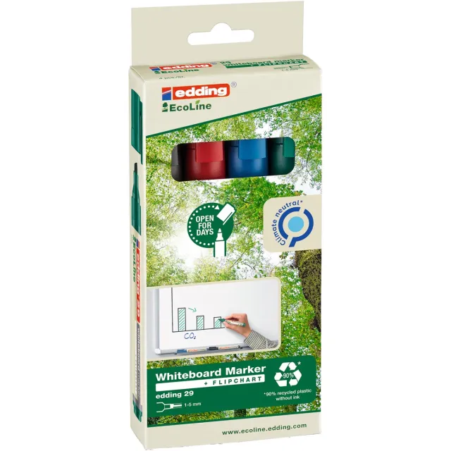 Edding Whiteboardmarker edding 29 EcoLine schuin 1-5mm assorti set ?? 4 stuks blauw