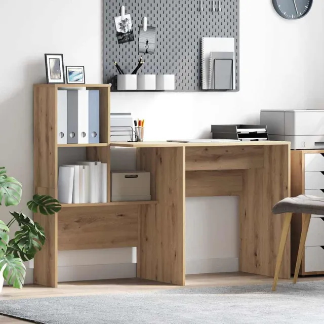 vidaXL Bureau Artisan Eiken 131,5 x 50 x 106,5 cm Bewerkt hout, foto 2