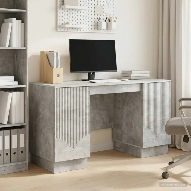 vidaXL Bureau Betongrijs 142,5 x 50 x 75 cm Bewerkt hout grijs, foto 2