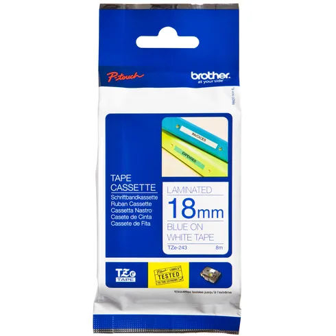 Brother Labeltape Brother P-touch TZe-243 standaard 18mm blauw op wit