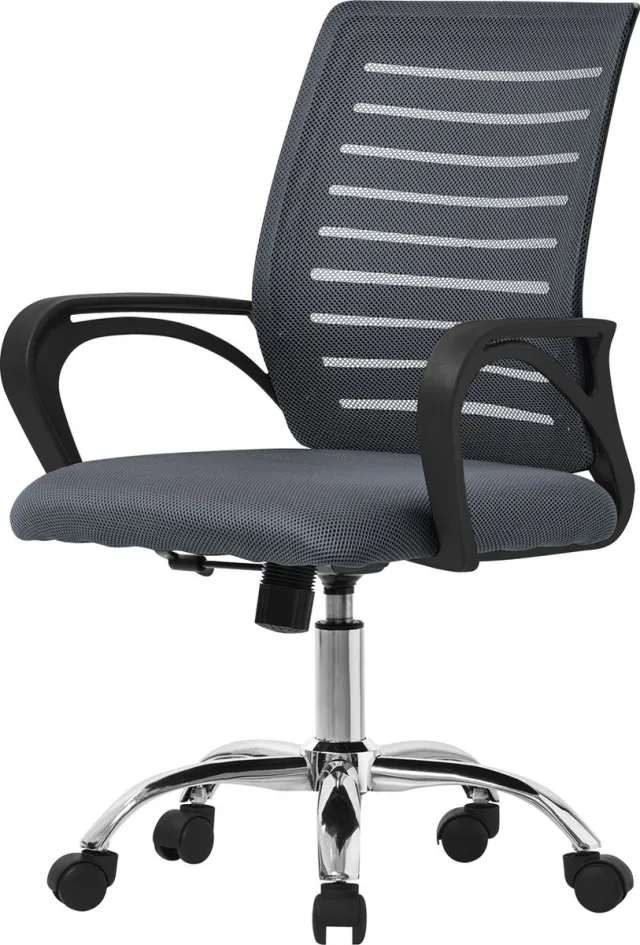 ml-design ergonomische bureaustoel, grijs, in hoogte verstelbare bureaustoel met armleuningen, computerstoel met ademende netbekleding, schommelfunctie, 360° draaibare stoel met wielen, gaming stoel Grijs, Zilver