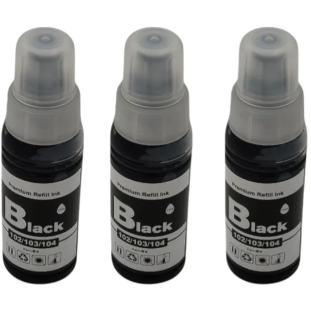 KATRIZ Huismerk Inkt – 3x Epson 104/102/103 Zwart (3x 70ml) – Geschikt voor Epson EcoTank ET-2710 / ET-2711 /ET-2712 / ET-2714 / ET-2720 / ET-2726 / ET-2751 / ET-2810 / ET-2815 / ET-2820 / ET-4700 3xZwart