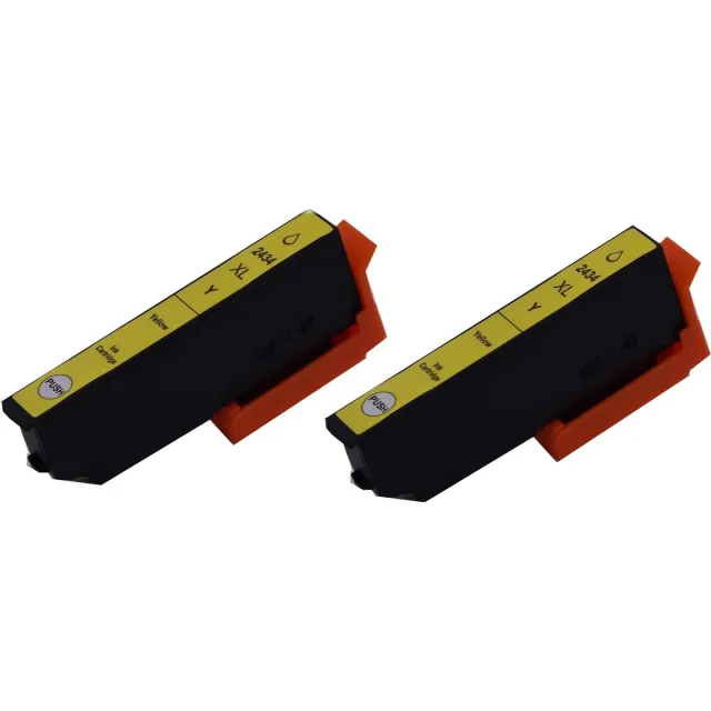 KATRIZ huismerk inkt voor Epson T24XL, 2433XL Geel (C13T24344010) Geschikt voor Epson Expression Photo XP-55 / XP-65 / XP-750 / XP-760 / XP-850 / XP-860 / XP-950 / XP-960 / XP-970|13ml | ( 2stuks) - Met chip