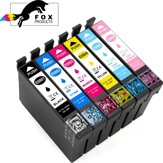 FoxProducts T0801, T0802, T0803, T0804, T0805, T0806, T0807 - 6 cartridges geschikt voor Epson Stylus Photo P50, PX650, PX660, PX700 W, PX820 FWD, RX585, RX685, R265, RX595, PX830 FWD, RX560, PX810 FW, PX730, 0801, 0802, 0803, 0804, 0805, 0806, 0807 cyaan, magenta, geel, licht cyaan, licht magenta, zwart