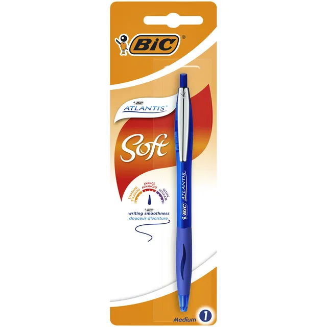 Bic Balpen Bic Atlantis soft metalen clip clic medium blauw bister à 1st