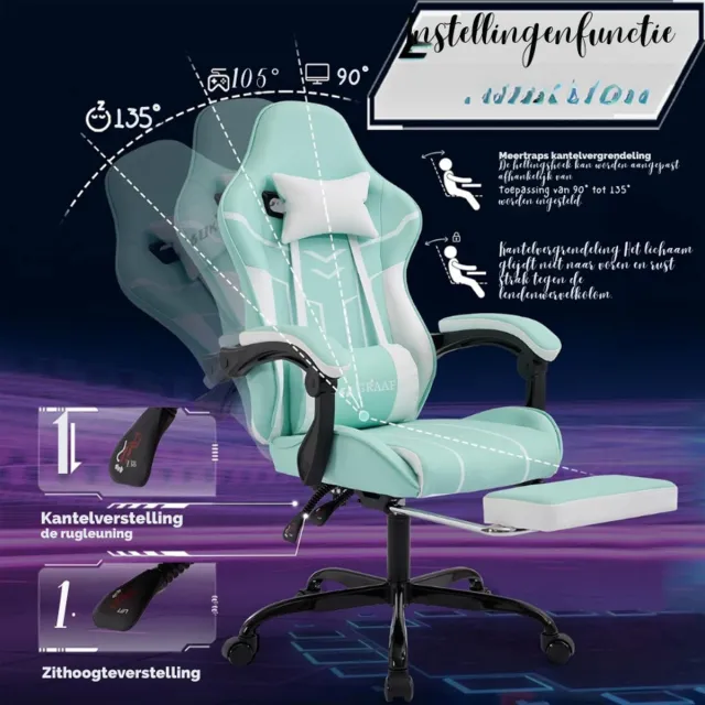 Sukida Ergonomische Gaming Stoel Met Voetsteun Computerstoel Met Lendensteun Verstelbare Bureaustoel Comfortabel Gaming En Office Stoel Blauw Wit BlueWhite