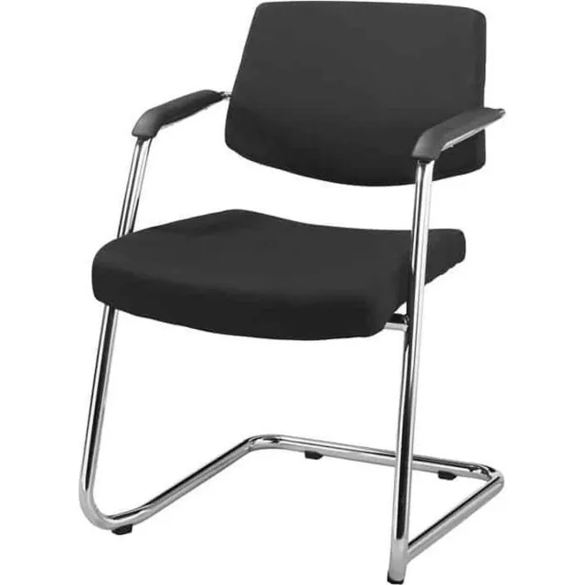 ABC Kantoormeubelen Vergaderstoel lage rug Elan in zwart leatherlook met chrome frame