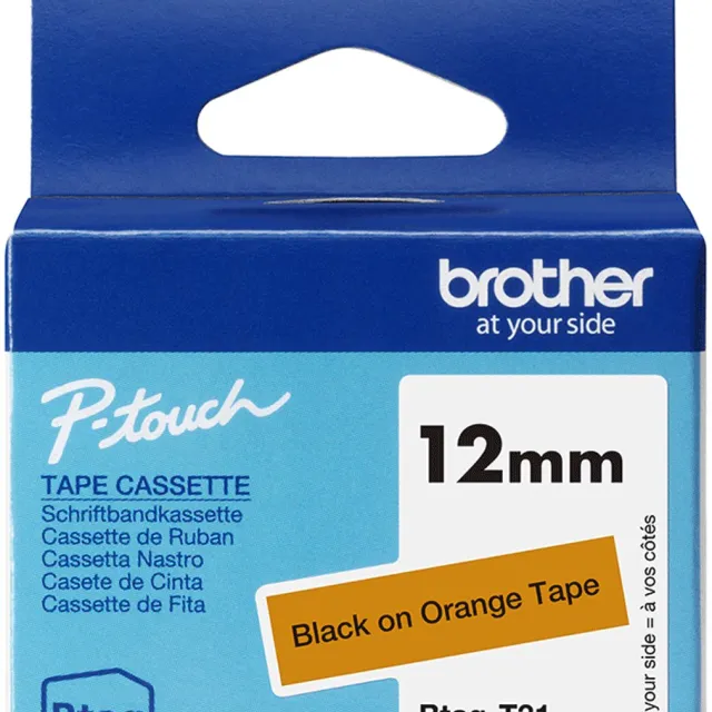 Brother BTAGT31 12MM BLACK ON ORANGE TAPE Zwart op oranje
