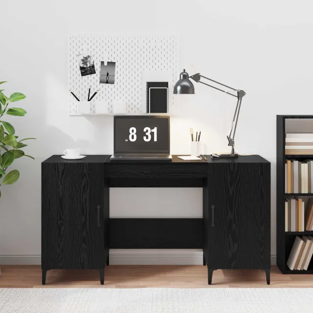 vidaXL Bureau Zwart Eiken 140 x 50 x 75 cm Bewerkt hout, foto 2
