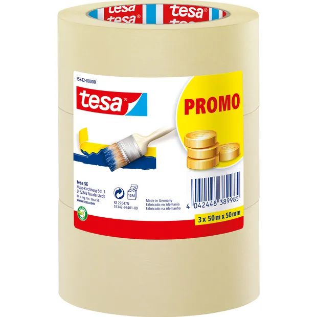 Tesa Afplaktape tesa® Economy 50mmx50m geel 3 rollen