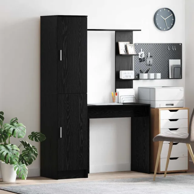 vidaXL Bureau met plank met opslag met de deur 2 st Zwart Eiken, foto 2