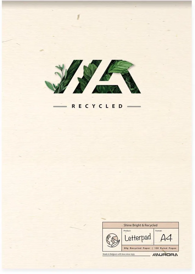 Aurora Shine Bright & Recycled schrijfblok, ft A4, gelijnd wit