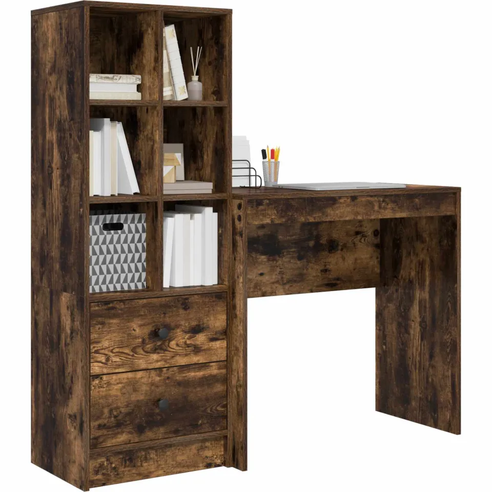 vidaXL Bureau Gerookt eiken 125,5 x 40 x 127 cm 2 st, foto 3