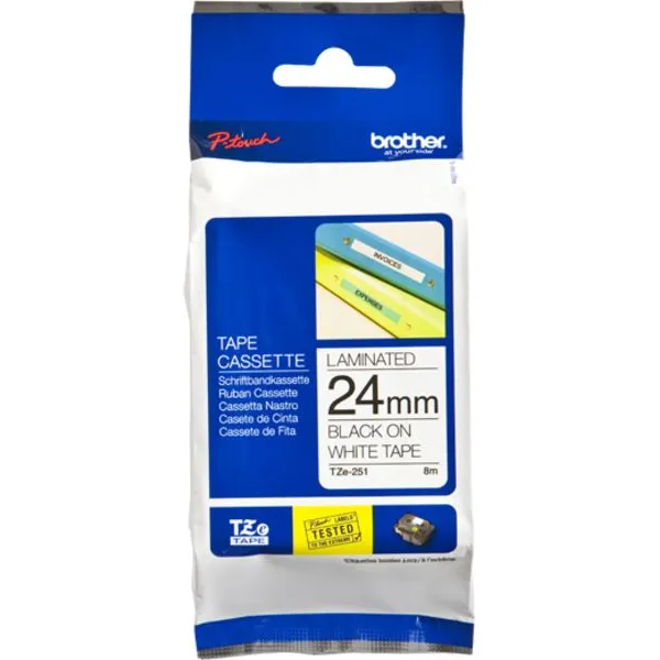 Labeltape brother p-touch tze-251 standaard 24mm Zwart op wit