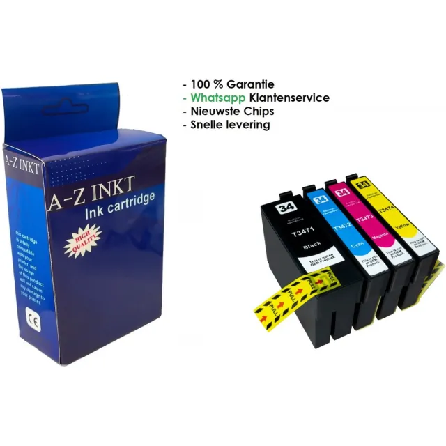 AtotZinkt Compatible inkt cartridges voor Epson 34 / 34 XL | Multipack van 4 cartridges voor Epson WorkForce Pro WF-3720, 3720 -DWF, WF-3725-DWF