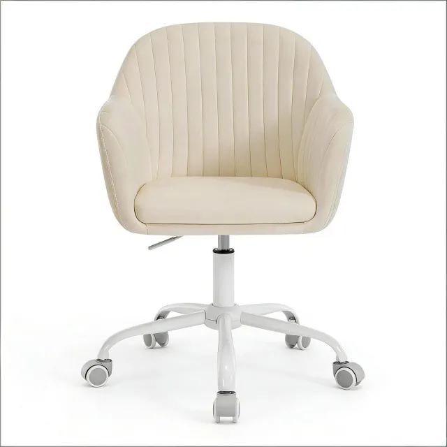 MIVRAY Bureaustoel 58 x 58,5 x 79,5-87 cm - Ergonomisch En Verstelbaar - Voor Thuiswerk En Kaptafel - Fluweel Metaal Cremewit Crèmewit