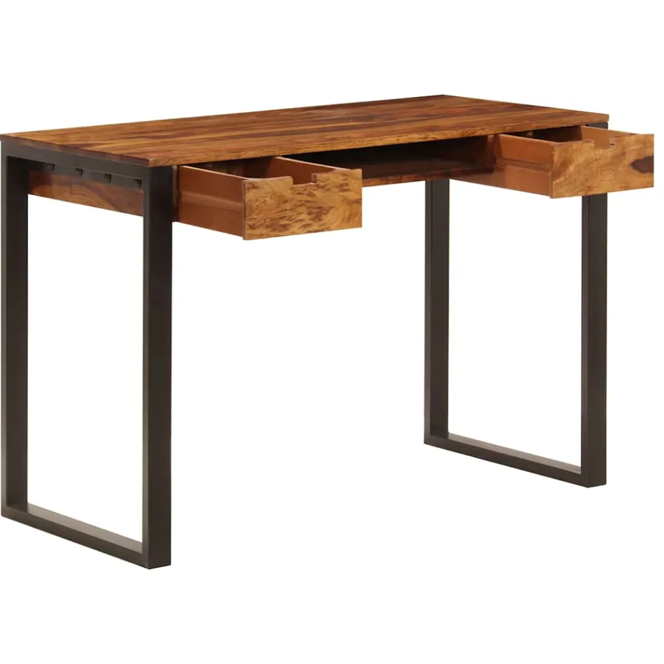 vidaXL Bureau 110x55x78 cm massief acaciahout en staal, foto 2