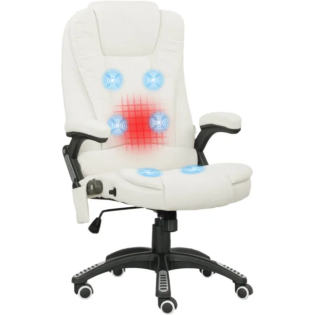 Lunpog Ergonomische bureaustoel met massagefunctie - 68 x 72 x 110–120 cm - crèmewit