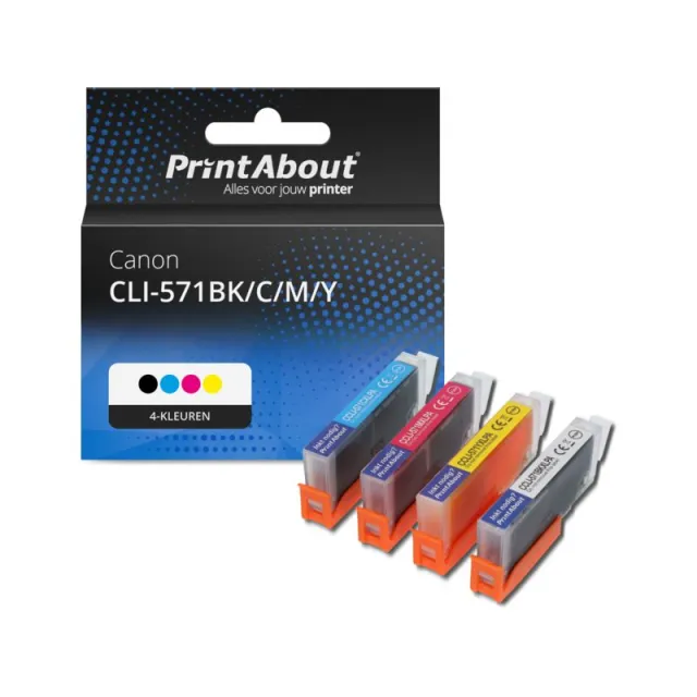 PrintAbout huismerk Inktcartridge CLI-571BK/C/M/Y 4-kleuren Multipack Geschikt voor Canon