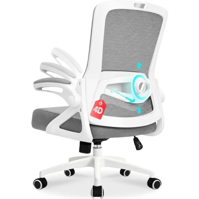Durrafy Ergonomische Bureaustoel - Bureaustoel - Bureaustoelen voor Volwassenen - 90° Opklapbare Armleuningen - 4D Lendensteun（Hoogte- en Voor-Achterwaartse Verstelling） - Verdikt en Verbreed Zitkussen - 150KG - Grijs