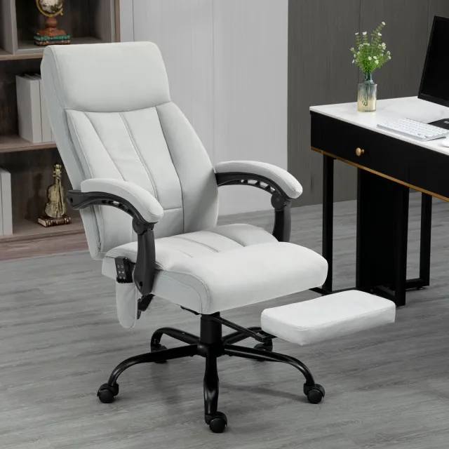 HAUSS SPOLE Bureaustoel 65 X 74 X 111 119 Cm - Met Massage En Lendenverwarming - Met Voetsteun En Kantelfunctie - Polyester Lichtgrijs