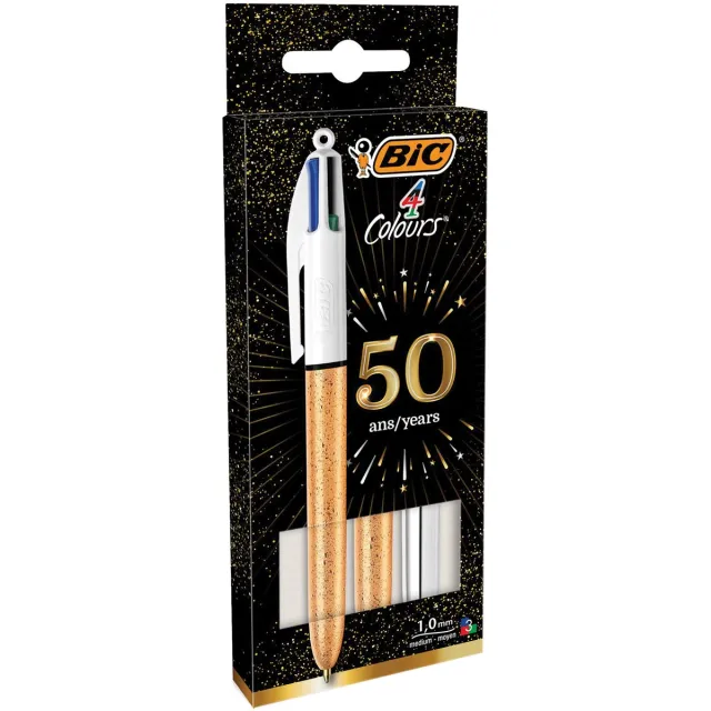 Bic Colours Frozen + Shine 4-kleurenbalpen, medium, klassieke inktkleuren, blister van 3 stuks blauw