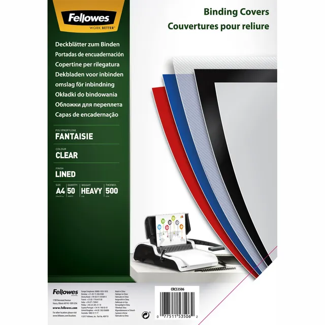 Fellowes Voorblad Fellowes A4 PP 500micron transparant lijnen 50 stuks