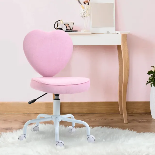REDOM Bureaustoel - Hartvormige rugleuning - In hoogte verstelbaar - 360° draaibaar met wielen - Linnen stof - Roze - 40 x 50 x 79-89 cm Pink